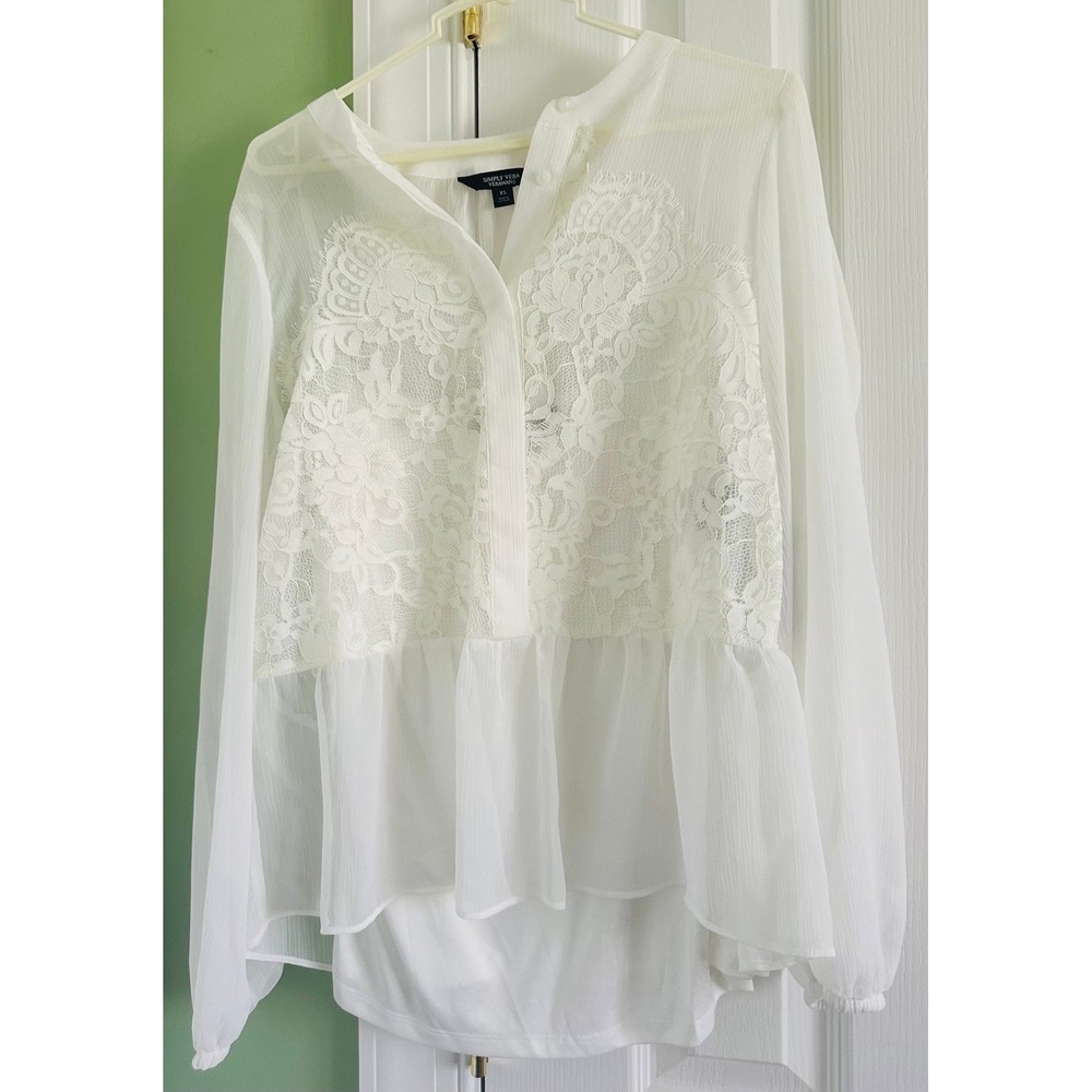 Women's New/tags‎ white lace long sleeve blouse Simply Vera Wang xsmall